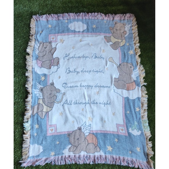 Goodwin Weavers Other - Hallmark Tapestry Nursery Throw Blanket Goodwin Weavers Angel Bears Fringe 36x46